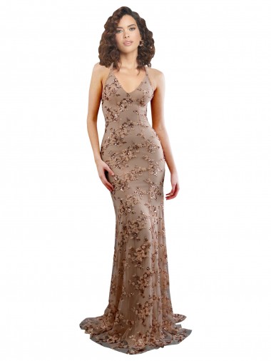 Stretch Crepe & Sequin Tulle Mermaid Long Sleeveless Backless Rose Gold Prom Dresses Glasgow