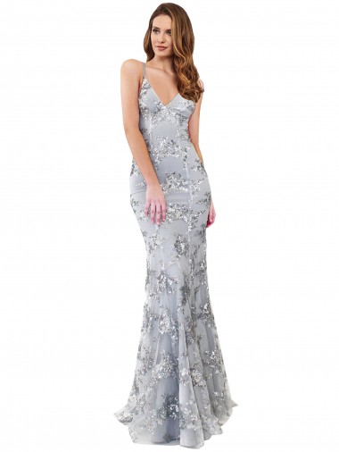 Stretch Crepe & Sequin Tulle Mermaid Mermaid Sleeveless Silver Formal Evening Gown / Prom Dress / Bridesmaid Dress Glasgow
