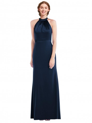 Stretch Crepe Trumpet Long Sleeveless Dark Navy Open Back Semi Formal Evening Dress / Prom Dress / Bridesmaid Dress Glasgow