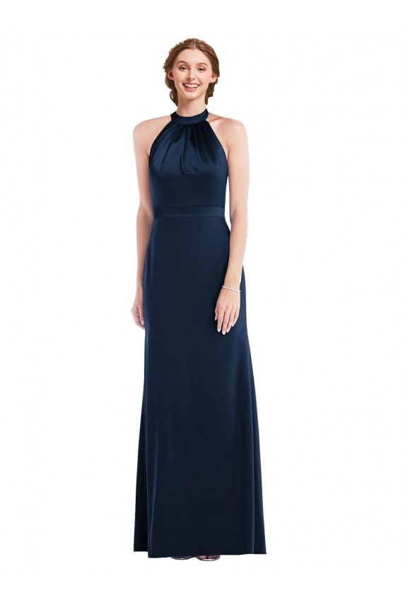 Stretch Crepe Trumpet Long Sleeveless Dark Navy Open Back Semi Formal Evening Dress / Prom Dress / Bridesmaid Dress Glasgow