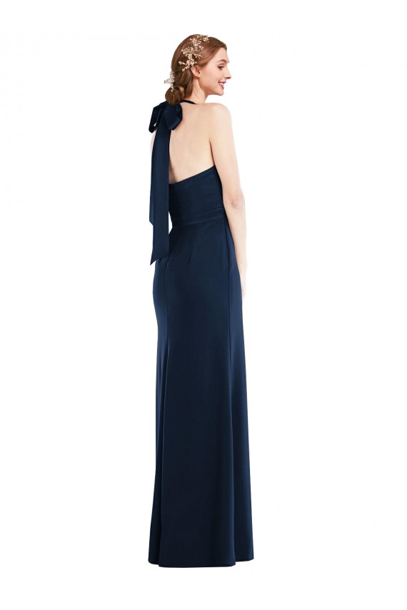 Stretch Crepe Trumpet Long Sleeveless Dark Navy Open Back Semi Formal Evening Dress / Prom Dress / Bridesmaid Dress Glasgow