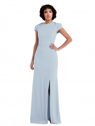 Stretch Crepe Trumpet Long Cap Sleeves Keyhole Back Semi Formal Evening Dress / Bridesmaid Dress Glasgow