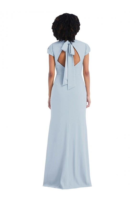 Stretch Crepe Trumpet Long Cap Sleeves Keyhole Back Semi Formal Evening Dress / Bridesmaid Dress Glasgow