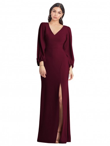 Stretch Crepe Trumpet Long Puff Sleeves Semi Formal Evening Dress / Prom Dress / Bridesmaid Dress Glasgow