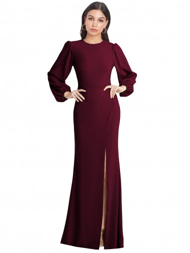 Stretch Crepe Trumpet Long Puff Sleeves Open Back Formal Dress / Bridesmaid Dress Glasgow
