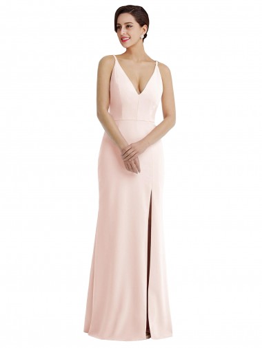 Stretch Crepe Trumpet Long Sleeveless V-Back Pink Prom Dresses Glasgow