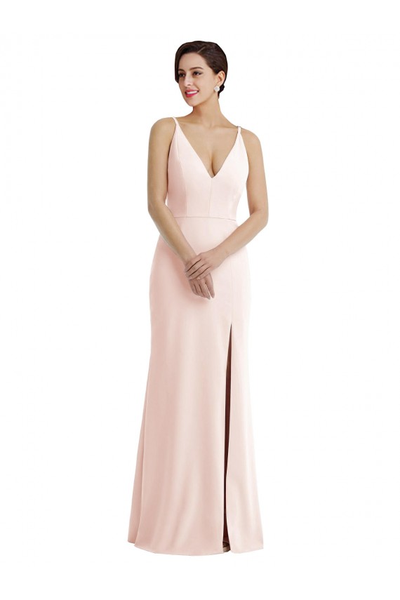 Stretch Crepe Trumpet Long Sleeveless V-Back Pink Prom Dresses Glasgow