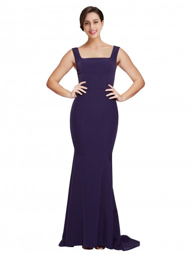 Stretch Crepe Sheath Sweep Train Sleeveless Dark Navy Prom Dresses Glasgow