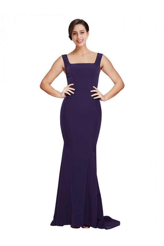 Stretch Crepe Sheath Sweep Train Sleeveless Dark Navy Prom Dresses Glasgow