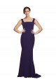 Stretch Crepe Sheath Sweep Train Sleeveless Dark Navy Prom Dresses Glasgow