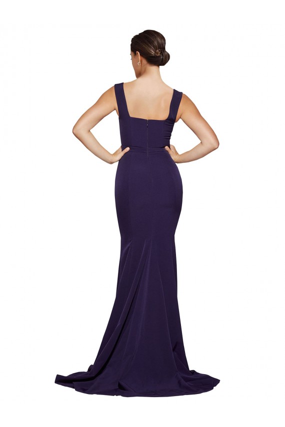 Stretch Crepe Sheath Sweep Train Sleeveless Dark Navy Prom Dresses Glasgow