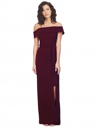 Stretch Crepe Sheath Long Sleeveless Low Back Burgundy Gold Prom Dresses Glasgow