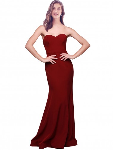 Stretch Crepe Sheath Long Sleeveless Low Back Burgundy Prom Dresses Glasgow