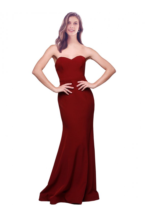 Stretch Crepe Sheath Long Sleeveless Low Back Burgundy Prom Dresses Glasgow