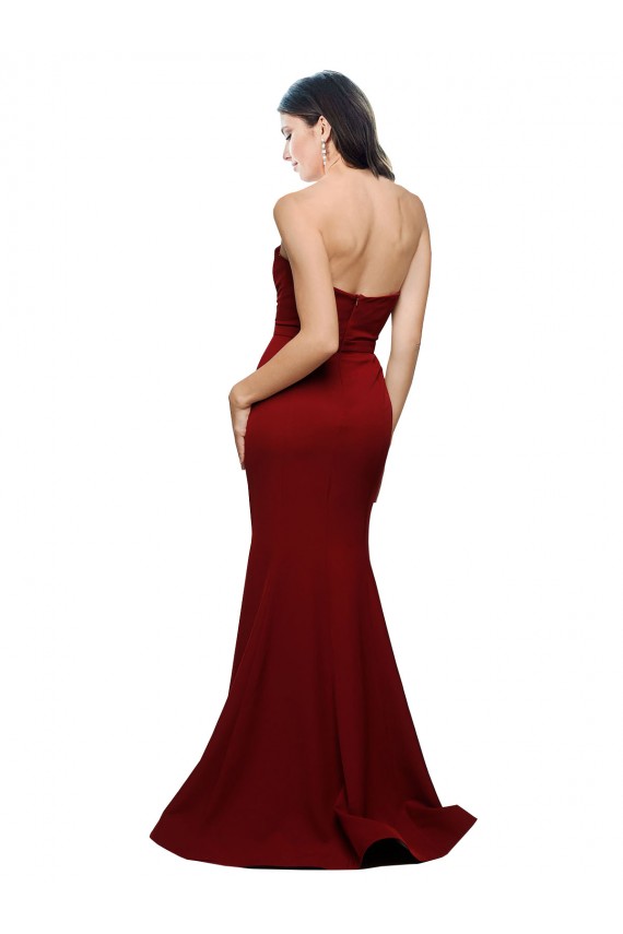 Stretch Crepe Sheath Long Sleeveless Low Back Burgundy Prom Dresses Glasgow