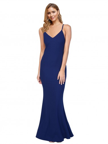 Stretch Crepe Sheath Long Sleeveless Royal Blue Low Back Formal Dress / Bridesmaid Dress Glasgow