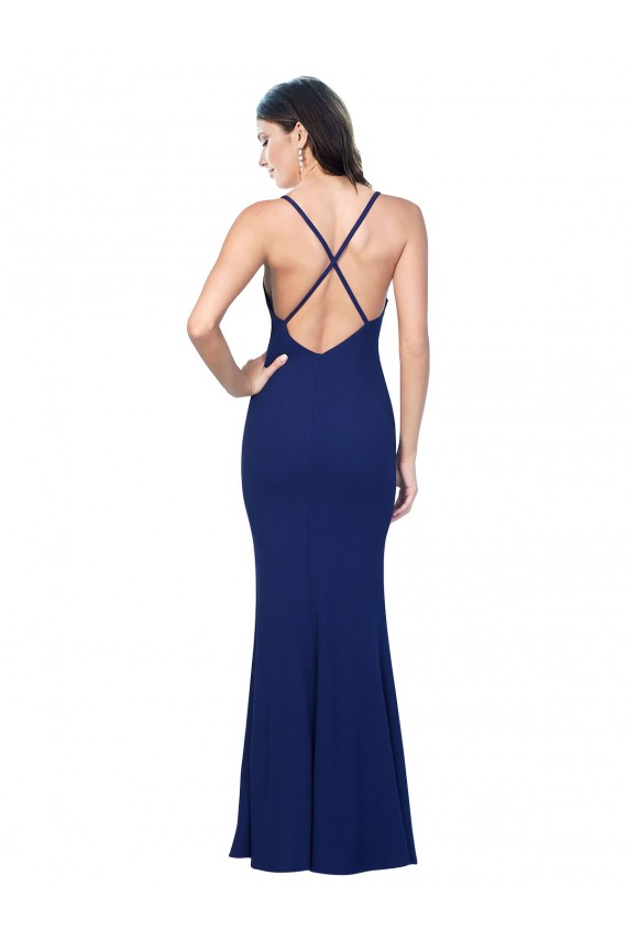 Stretch Crepe Sheath Long Sleeveless Royal Blue Low Back Formal Dress / Bridesmaid Dress Glasgow
