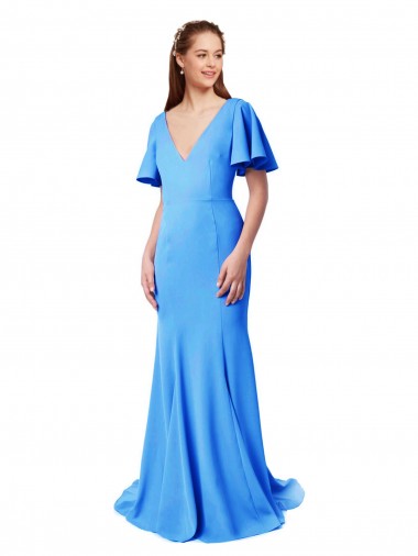 Stretch Crepe Mermaid, Sheath Sweep Train Short Sleeves V-Back Prom Dress / Bridesmaid Dress Glasgow