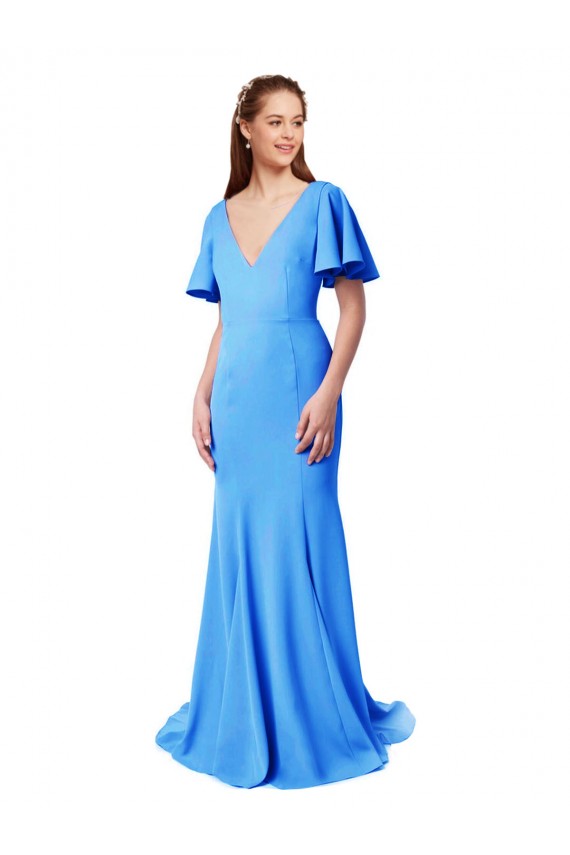 Stretch Crepe Mermaid, Sheath Sweep Train Short Sleeves V-Back Prom Dress / Bridesmaid Dress Glasgow