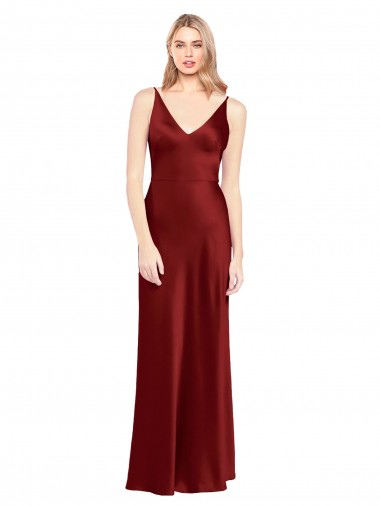 Stretch Satin A-Line Long Sleeveless V-Back Burgundy Prom Dresses Glasgow