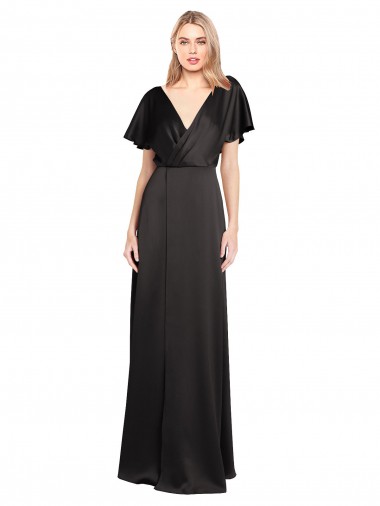 Stretch Satin A-Line Long Cap Sleeves Open Back Bridesmaid Dress / Evening Dress Glasgow