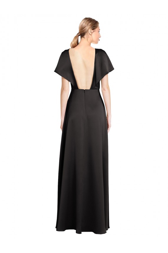 Stretch Satin A-Line Long Cap Sleeves Open Back Bridesmaid Dress / Evening Dress Glasgow