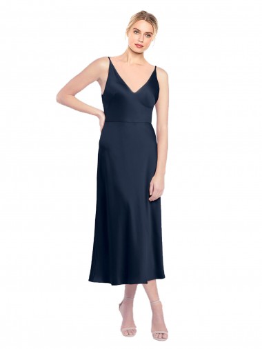 Stretch Satin A-Line Midi Length Sleeveless V-Back Formal Evening Gown / Prom Dress / Bridesmaid Dress Glasgow