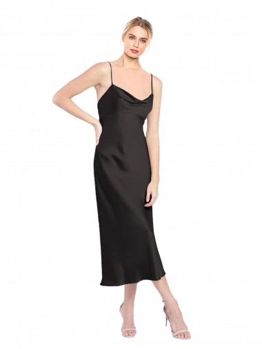 Stretch Satin A-Line Midi Length Sleeveless Low Back Black Prom Dresses Glasgow
