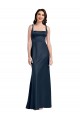 Stretch Satin A-Line Long Sleeveless Low Back Dark Navy Prom Dresses Glasgow