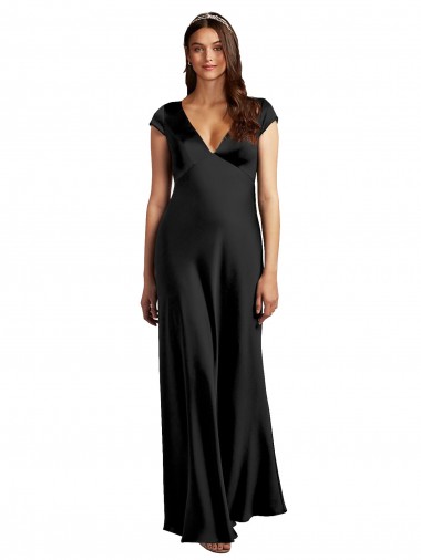 Stretch Satin A-Line Long Cap Sleeves Keyhole Back Formal Evening Gown / Prom Dress / Bridesmaid Dress Glasgow