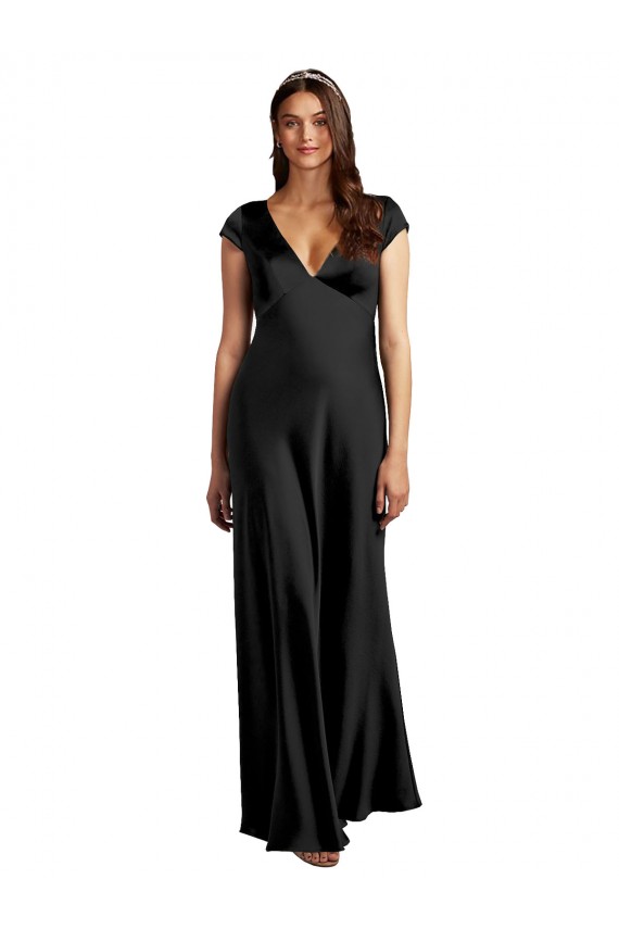 Stretch Satin A-Line Long Cap Sleeves Keyhole Back Formal Evening Gown / Prom Dress / Bridesmaid Dress Glasgow