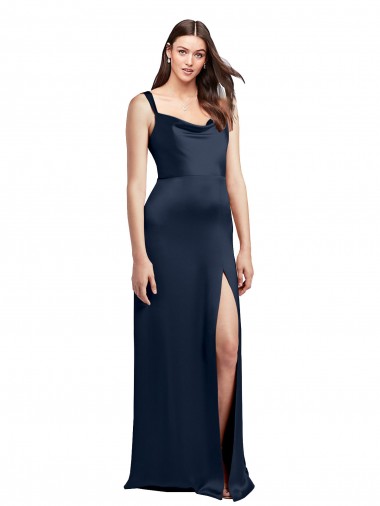 Stretch Satin A-Line Long Sleeveless Low Back Side Slit Prom Dresses Glasgow
