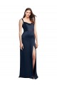 Stretch Satin A-Line Long Sleeveless Low Back Side Slit Prom Dresses Glasgow