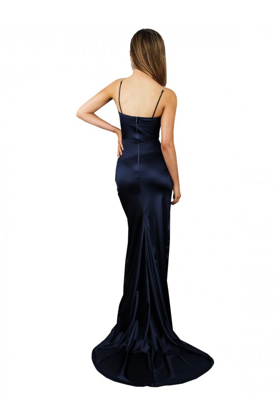 Stretch Satin Mermaid Long Sleeveless Dark Navy Prom Dresses Glasgow