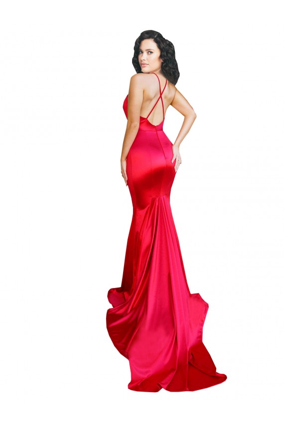 Stretch Satin Mermaid Long Sleeveless Low Back Red Prom Dresses Glasgow