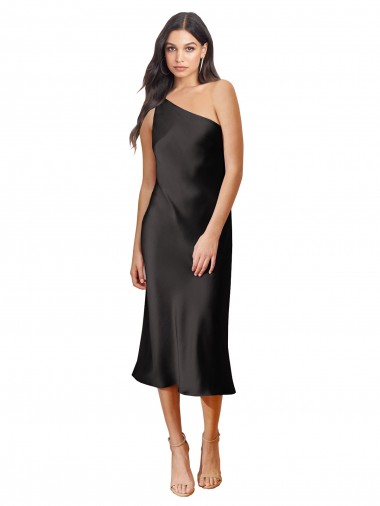 Stretch Satin Sheath Midi Length Sleeveless Black Prom Dresses Glasgow