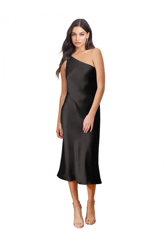 Stretch Satin Sheath Midi Length Sleeveless Black Prom Dresses Glasgow