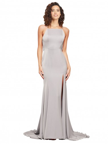 Stretch Satin A-Line Sweep Train Sleeveless Low Back Formal Evening Gown / Prom Dress / Bridesmaid Dress Glasgow
