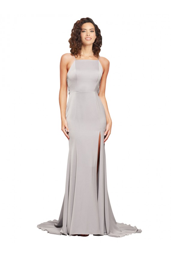 Stretch Satin A-Line Sweep Train Sleeveless Low Back Formal Evening Gown / Prom Dress / Bridesmaid Dress Glasgow
