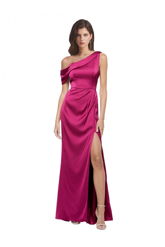 Stretch Satin A-Line Long Sleeveless Fuchsia Prom Dresses Glasgow