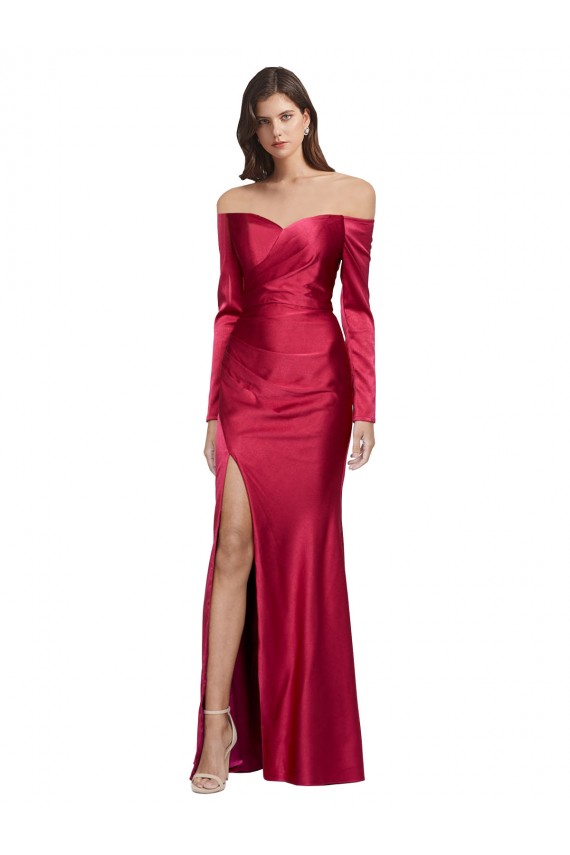 Stretch Satin Sheath Long Long Sleeves Formal Evening Gown / Prom Dress / Bridesmaid Dress Glasgow