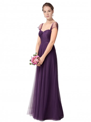 Tulle A-Line Cap Sleeves Plum Purple Bridesmaid Dress Glasgow