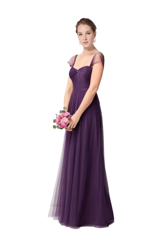 Tulle A-Line Cap Sleeves Plum Purple Bridesmaid Dress Glasgow