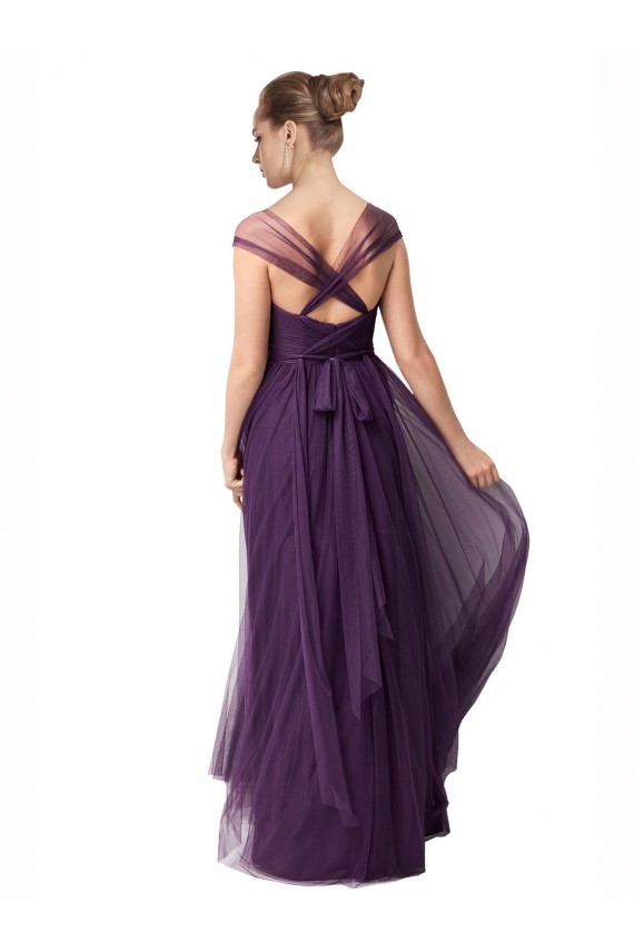 Tulle A-Line Cap Sleeves Plum Purple Bridesmaid Dress Glasgow