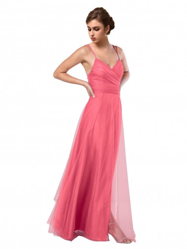 Tulle A-Line Long Sleeveless V-Back Bridesmaid Dress Glasgow