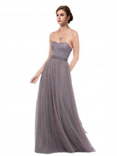 Tulle A-Line Long Sleeveless Spaghetti Straps V-Back Bridesmaid Dresses Glasgow