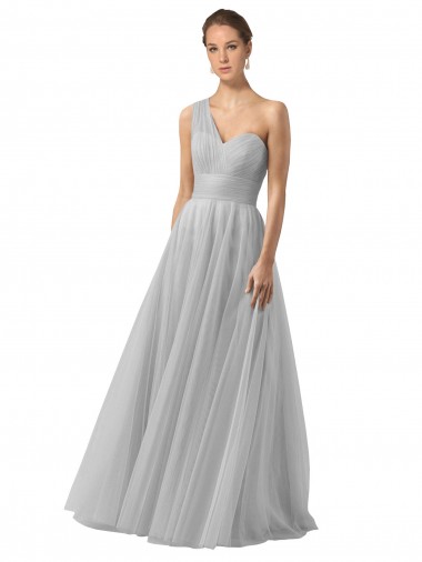 Tulle A-Line Long Sleeveless Silver Bridesmaid Gown Glasgow