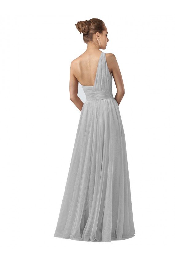 Tulle A-Line Long Sleeveless Silver Bridesmaid Gown Glasgow