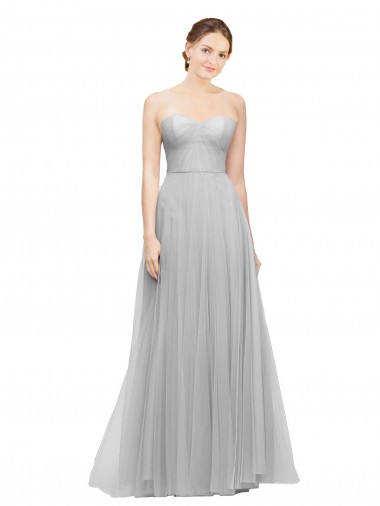 Tulle A-Line Long Sleeveless Silver Bridesmaid Dress Glasgow