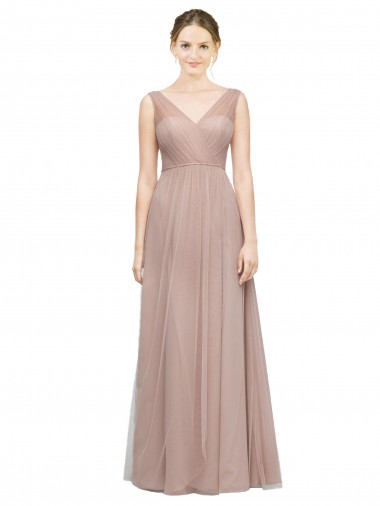 Soft Tulle A-Line Long V-Neck Sleeveless Bridesmaid Dress Glasgow